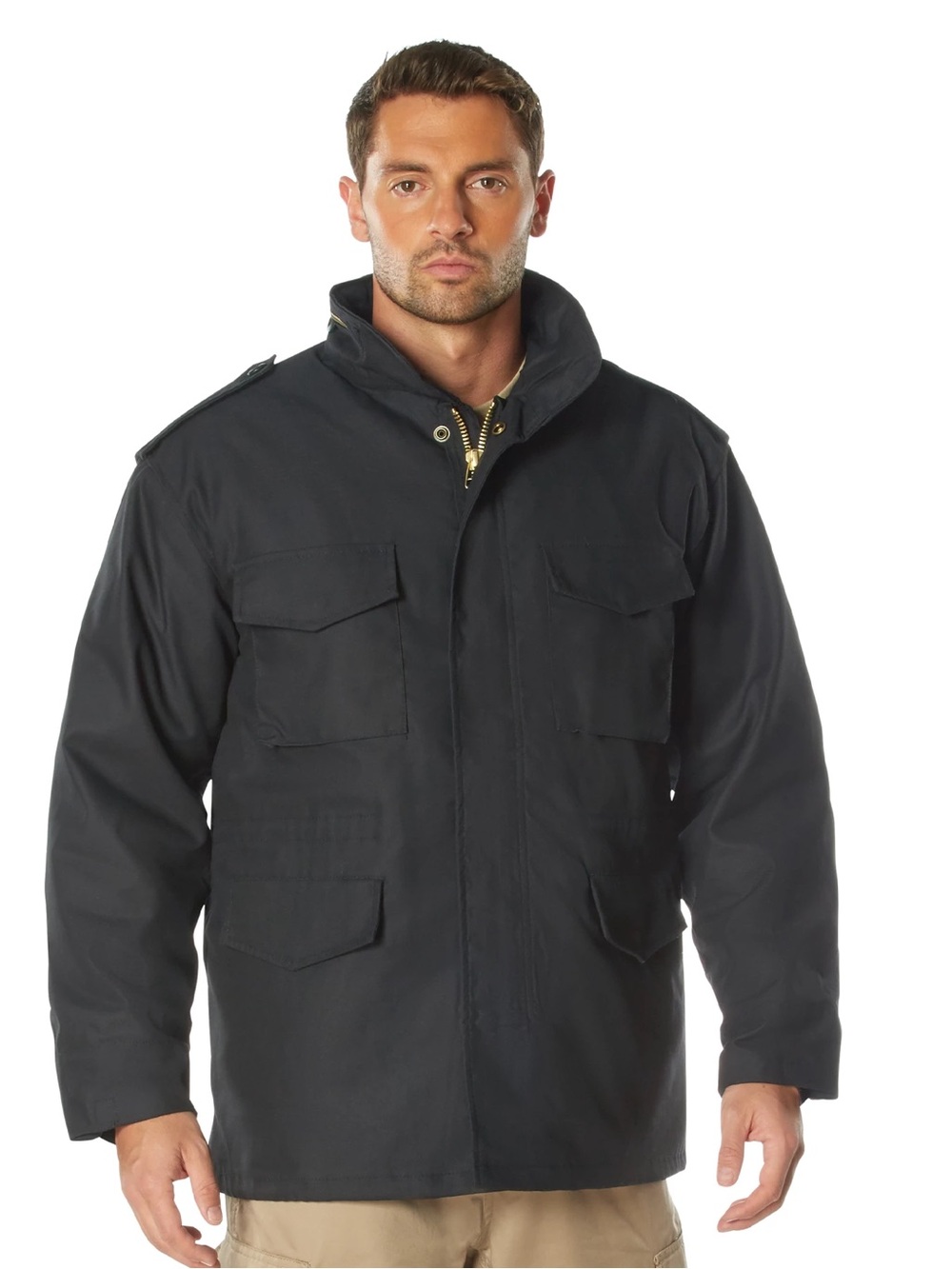Rothco Black Military Field Jacket with Flap Pockets
